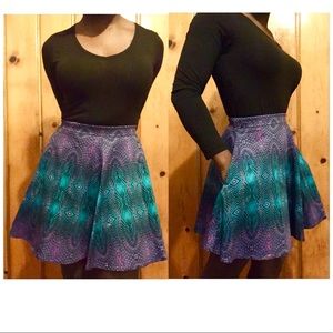 A-Line high waist skirt purple & teal peacock XS
